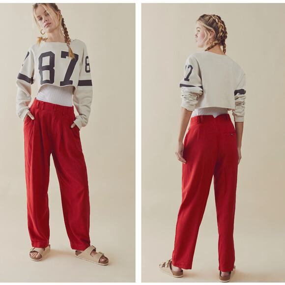 FREE PEOPLE Calla Pleated Trouser Pants Red Sz 4 {3P54} - Picture 1 of 5